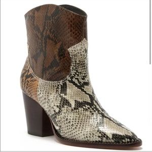 SCHUTZ Brown and Cream Snake Print Ankle Boots